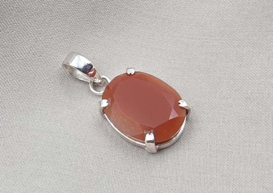 925 Sterling Silver Carnelian Pendant, Faceted Orange Gemstone Necklace Charm