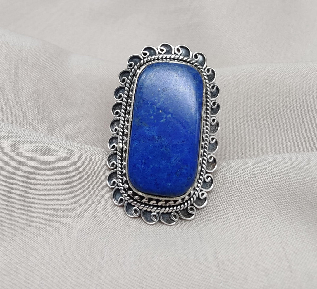 Natural Lapis Lazuli 925 Sterling Silver Ring: Boho September Birthstone Handmade