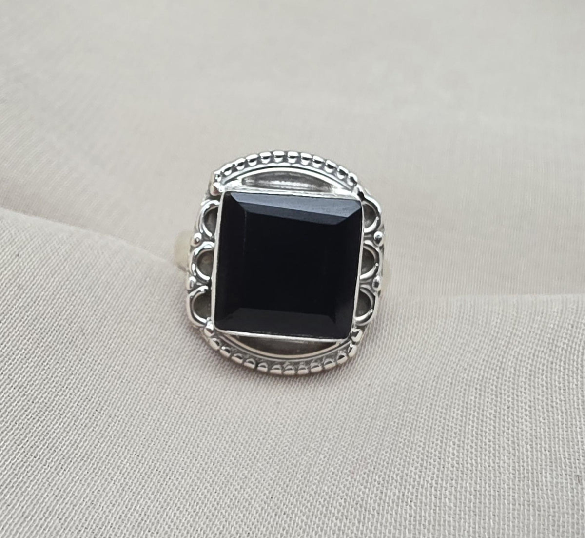 925 Sterling Silver Black Onyx Ring Natural Gemstone Square Cut Handmade Jewelry