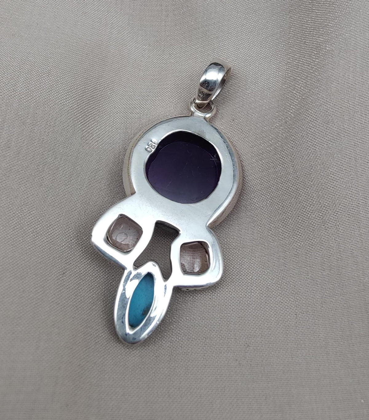 Amethyst Rose Quartz Turquoise Pendant: 925 Silver Healing Crystal Boho Necklace