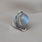 Rainbow Moonstone Ring: Sterling Silver Statement Jewelry, Artisan Boho Design