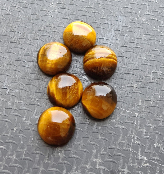NATURAL TIGER EYE ROUND SHAPE FLAT BACK CABOCHON CALIBRATED GEMSTONES, ALL SIZES AVAILABLE
