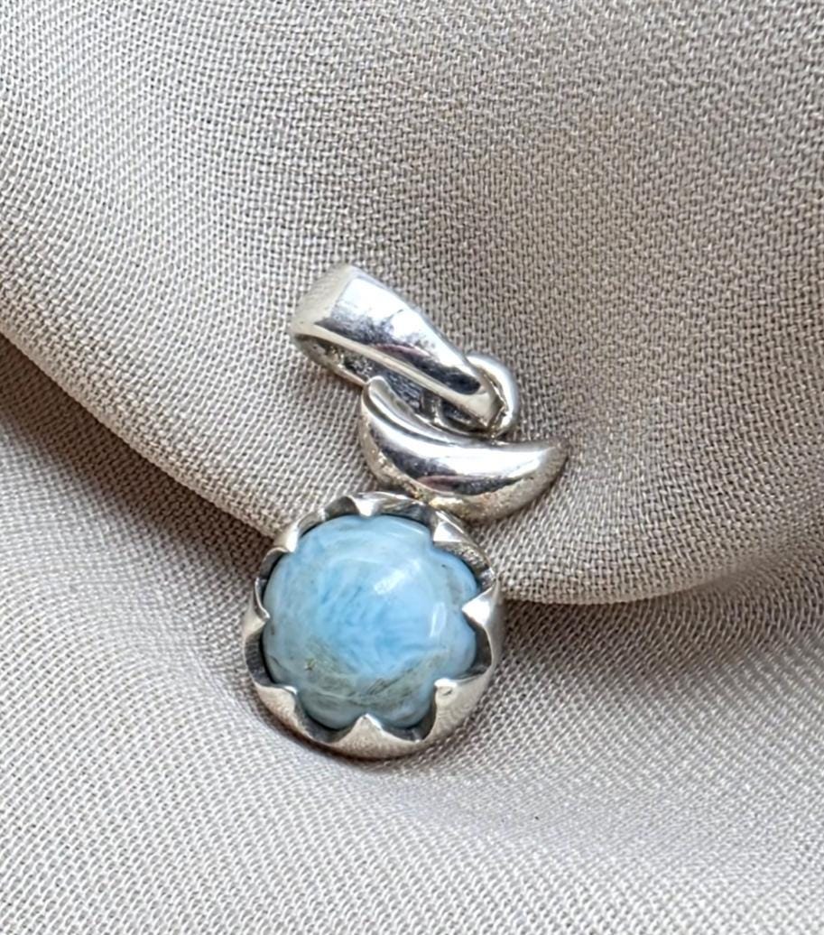 925 Sterling Silver Larimar Flower Pendant Natural Blue Larimar Floral Gemstone Necklace Charm