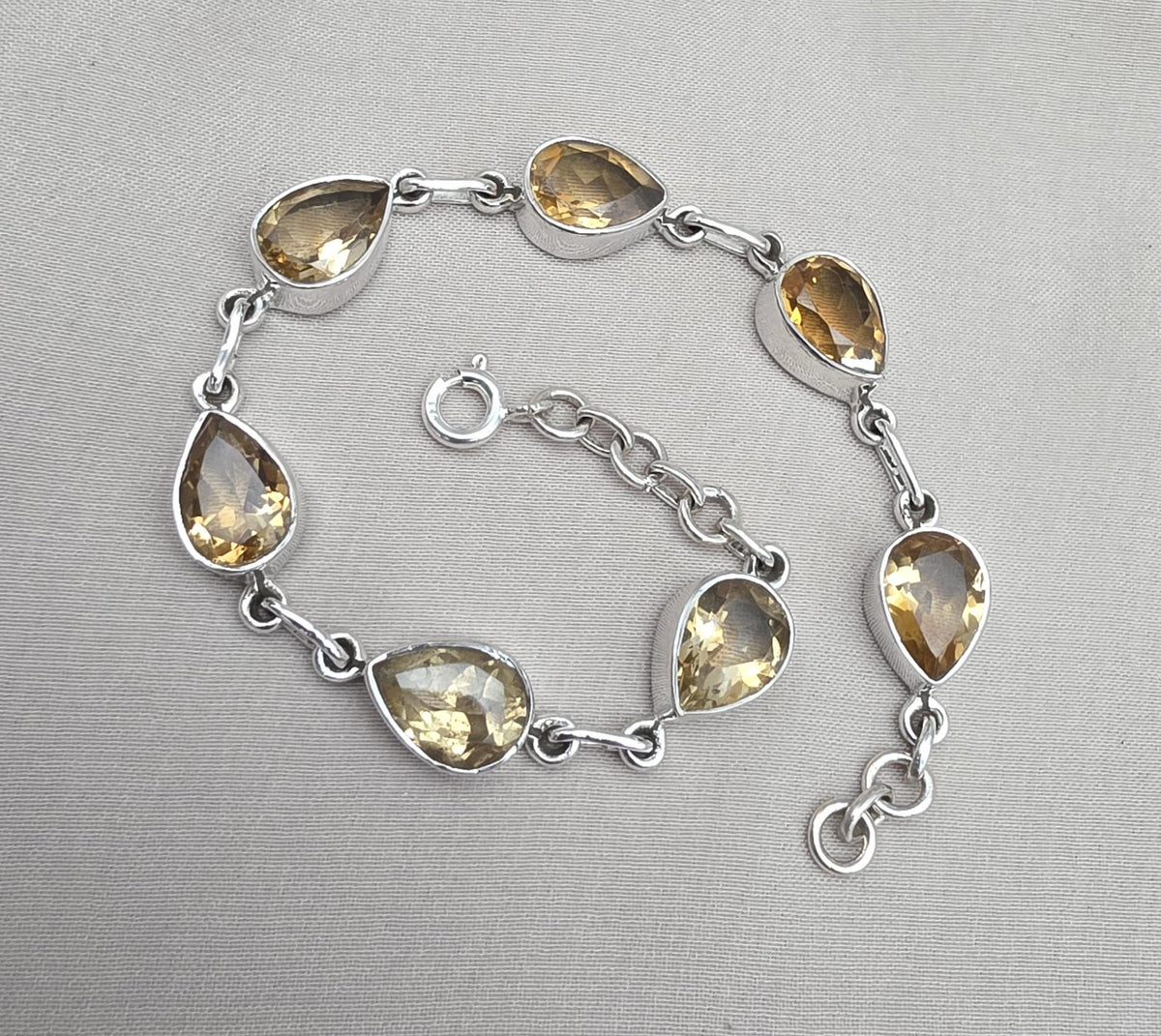 Citrine 925 Sterling Silver Pear Shape Faceted Yellow Gemstone Link Bracelet Handmade Boho Jewelry