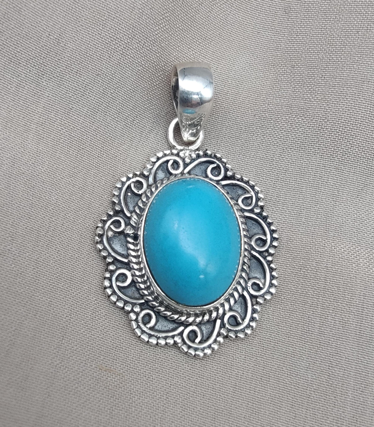 American Turquoise Pendant: Handmade 925 Silver Boho Necklace