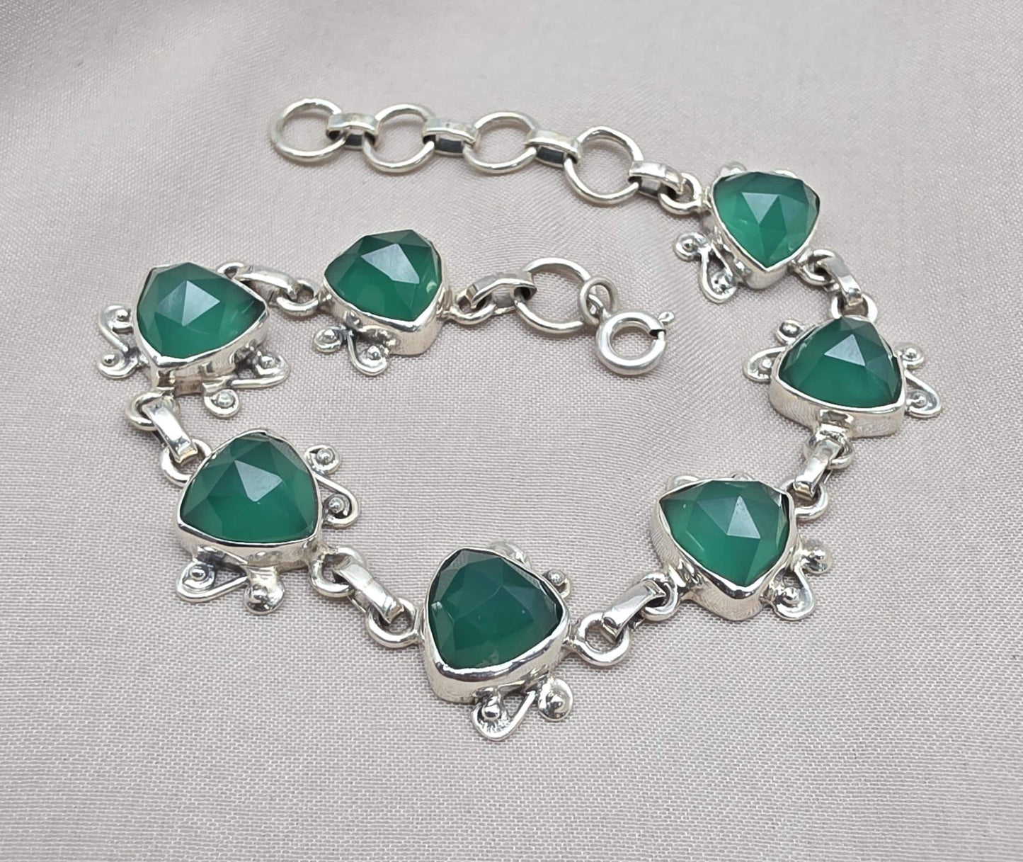 Green Onyx Bracelet 925 Sterling Silver Statement Gemstone Bracelet