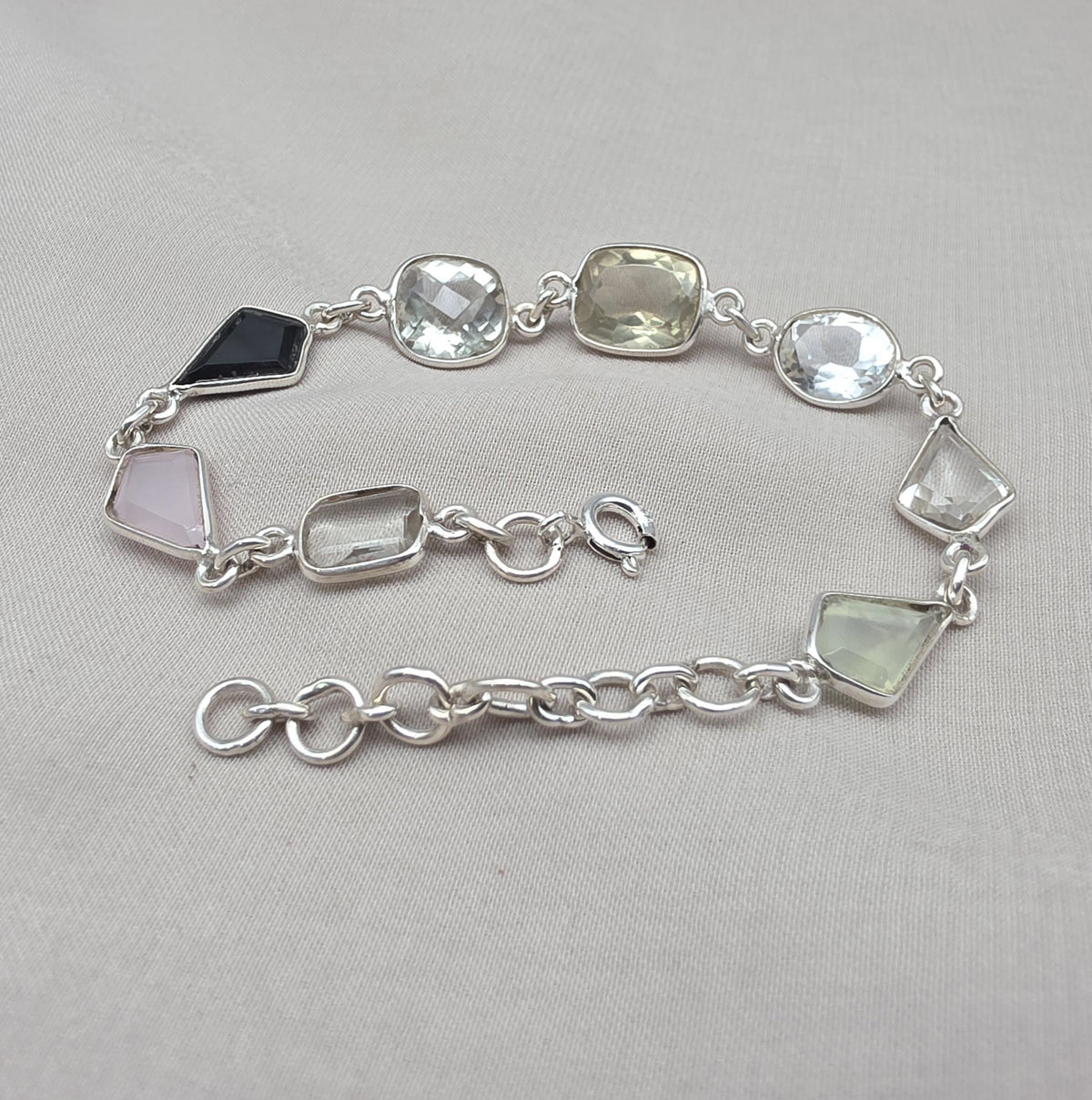 925 Sterling Silver Multi Gemstone Bracelet, Colorful Boho Link Jewelry Gift Her