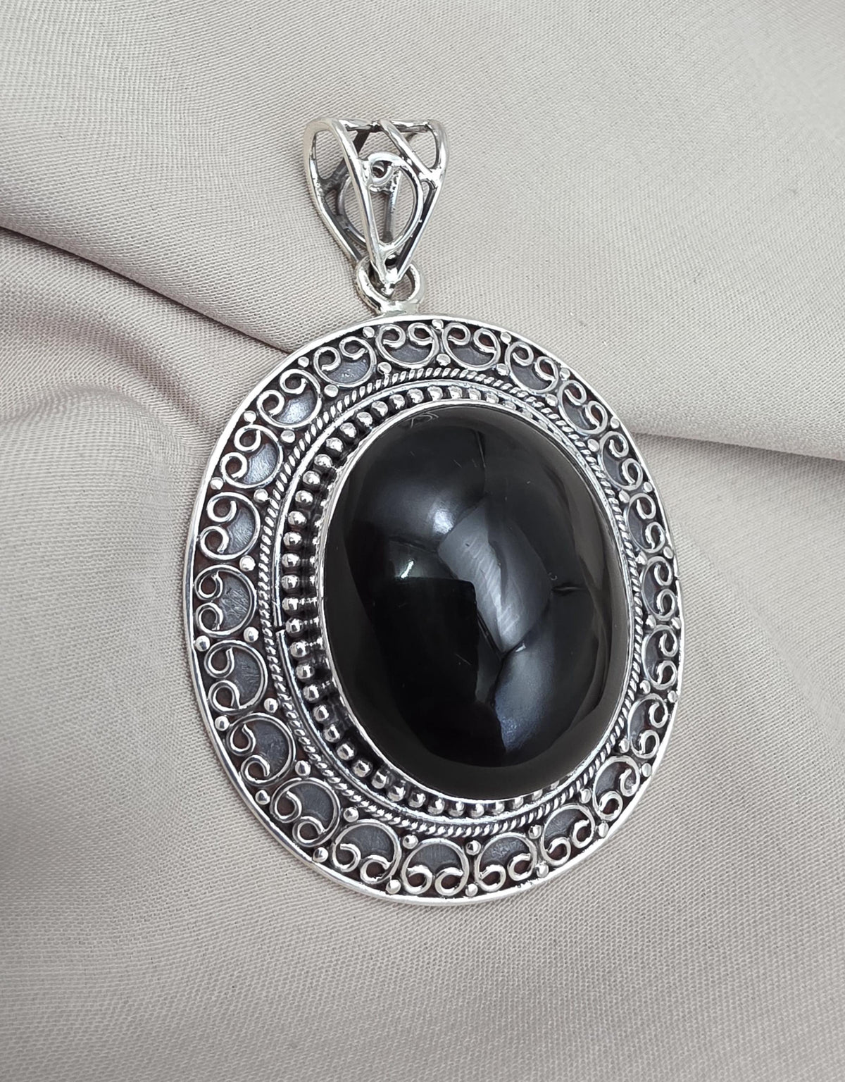 925 Sterling Silver Natural Black Onyx Silver Pendant Oval Cabochon Handmade Gemstone Jewelry
