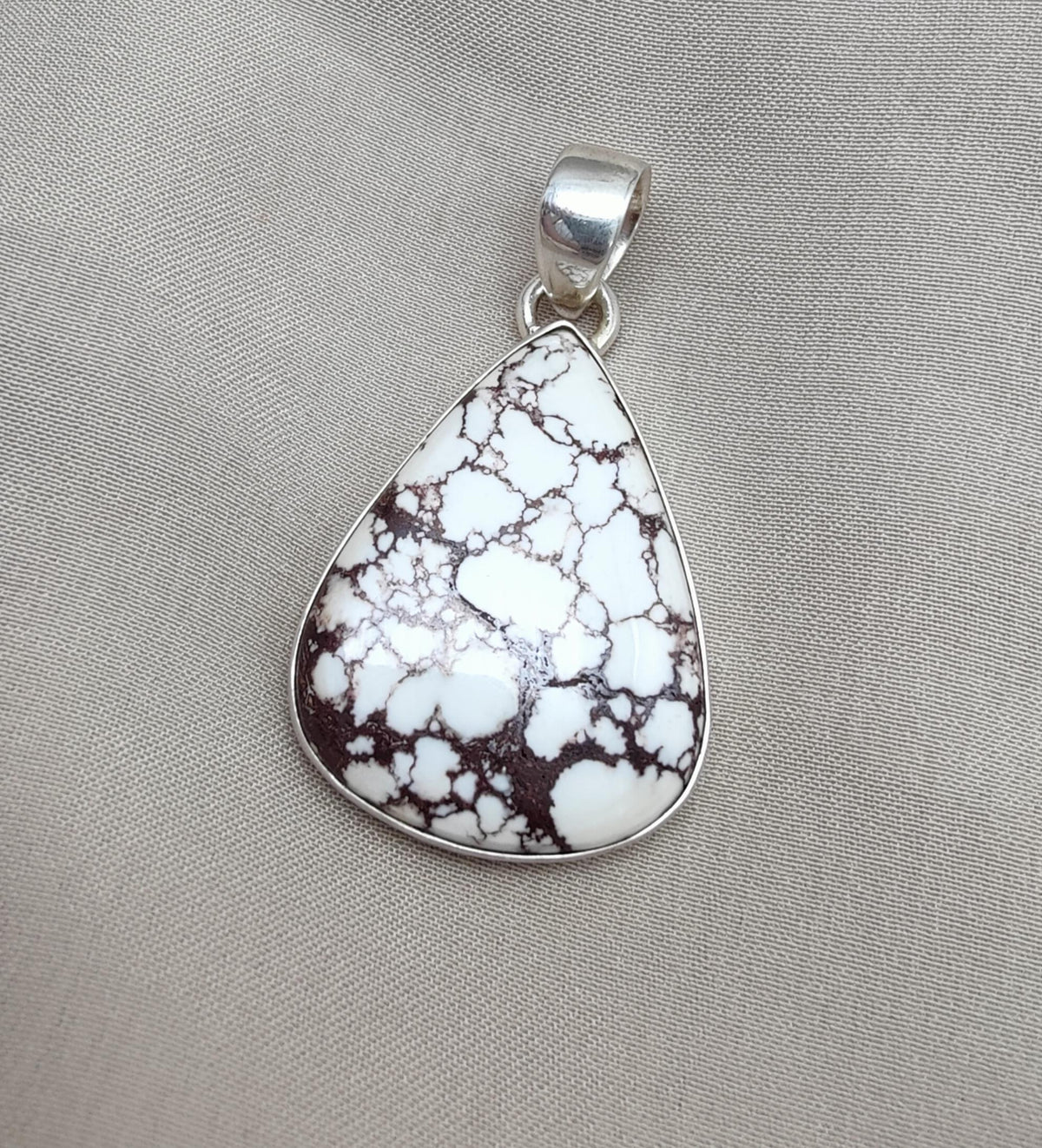 925 Sterling Silver Wild Horse Jasper Pendant Necklace: Teardrop, Boho Healing Crystal