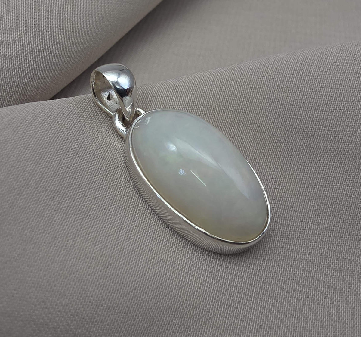 Natural White Opal Cabochon Pendant 925 Sterling Silver Handmade Oval Gemstone Jewelry Gifts