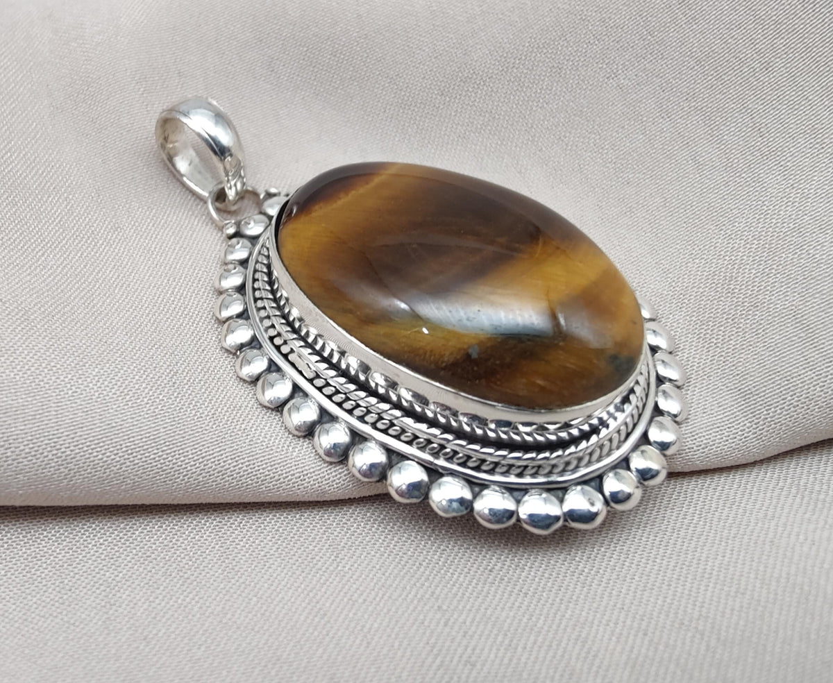 Tiger Eye Pendant | Handmade 925 Sterling Silver Necklace, Healing Stone
