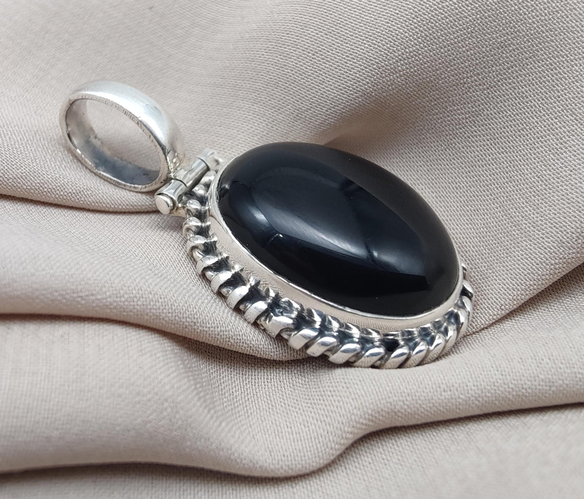 Handmade Black Onyx 925 Sterling Silver Pendant: Protection Amulet