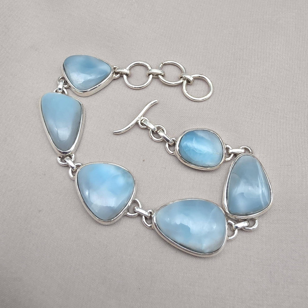 925 Sterling Silver Larimar Bracelet Blue Ocean Gemstone Statement Bracelet Gift for Her