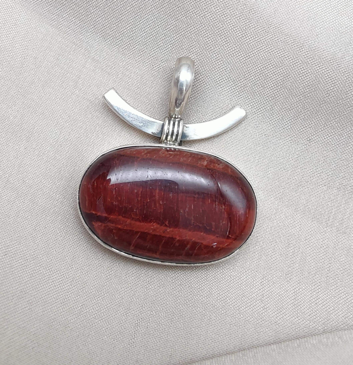 Red Tiger Eye Sterling Silver Pendant: Handmade Root Chakra Necklace