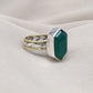 Green Onyx Sterling Silver Ring: Handmade Dual-Tone Band, Hexagon Cut