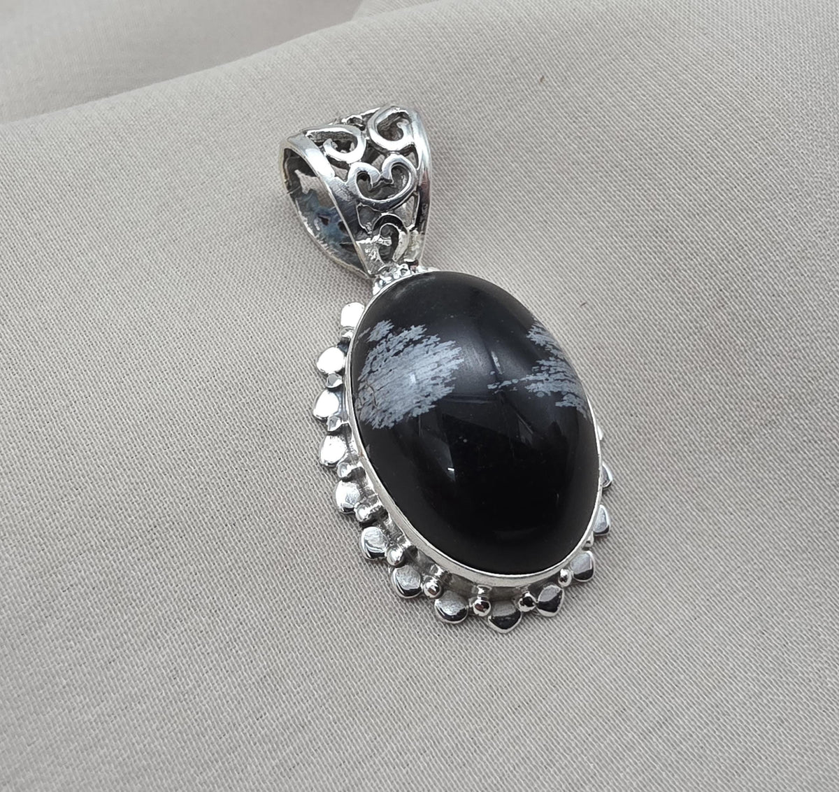 Snowflake Obsidian Pendant 925 Sterling Silver Protection Gemstone Necklace Courage Jewelry