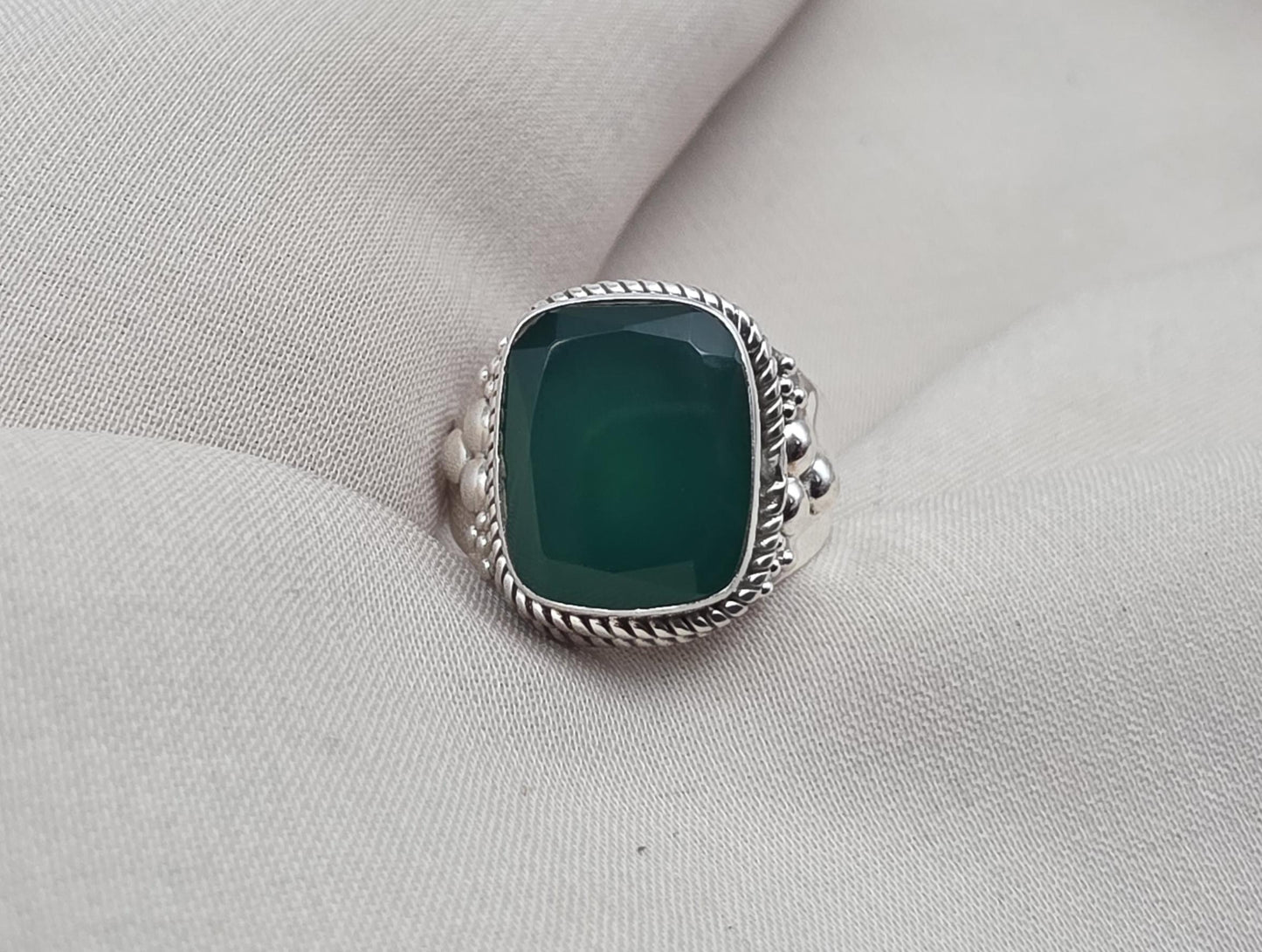 Green Onyx 925 Sterling Silver Ring May Birthstone Statement Ring Handmade Boho Jewelry
