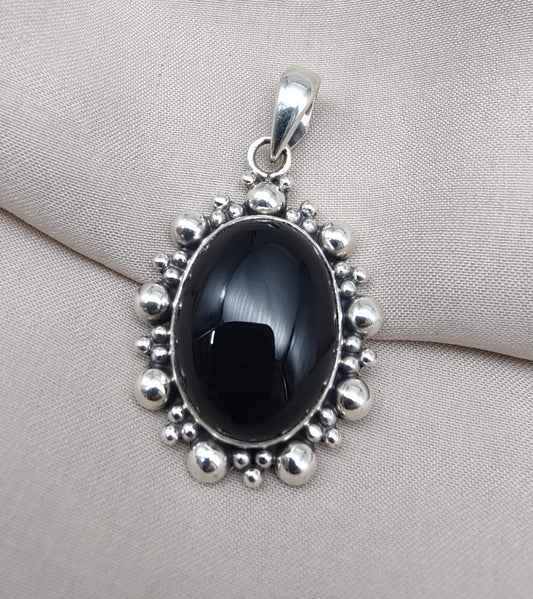 Handmade Black Onyx Sterling Silver Pendant: Protection Amulet