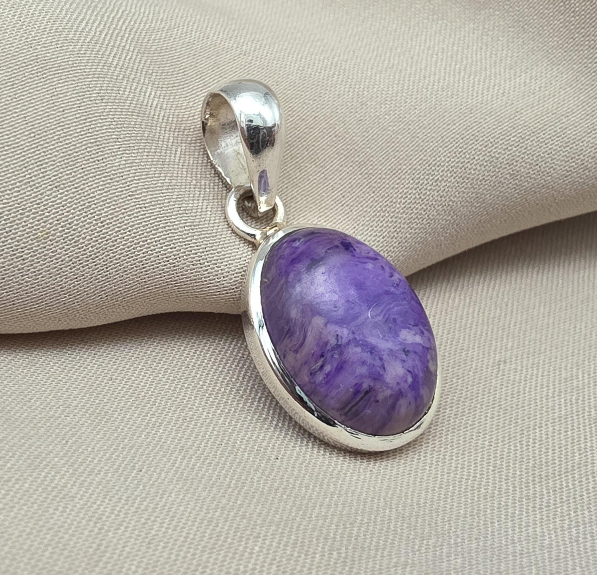 925 Sterling Silver Charoite Pendant: Purple Gemstone Necklace Handmade Jewelry