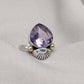 Amethyst Teardrop Ring: 925 Sterling Silver, Gold Shell Motif