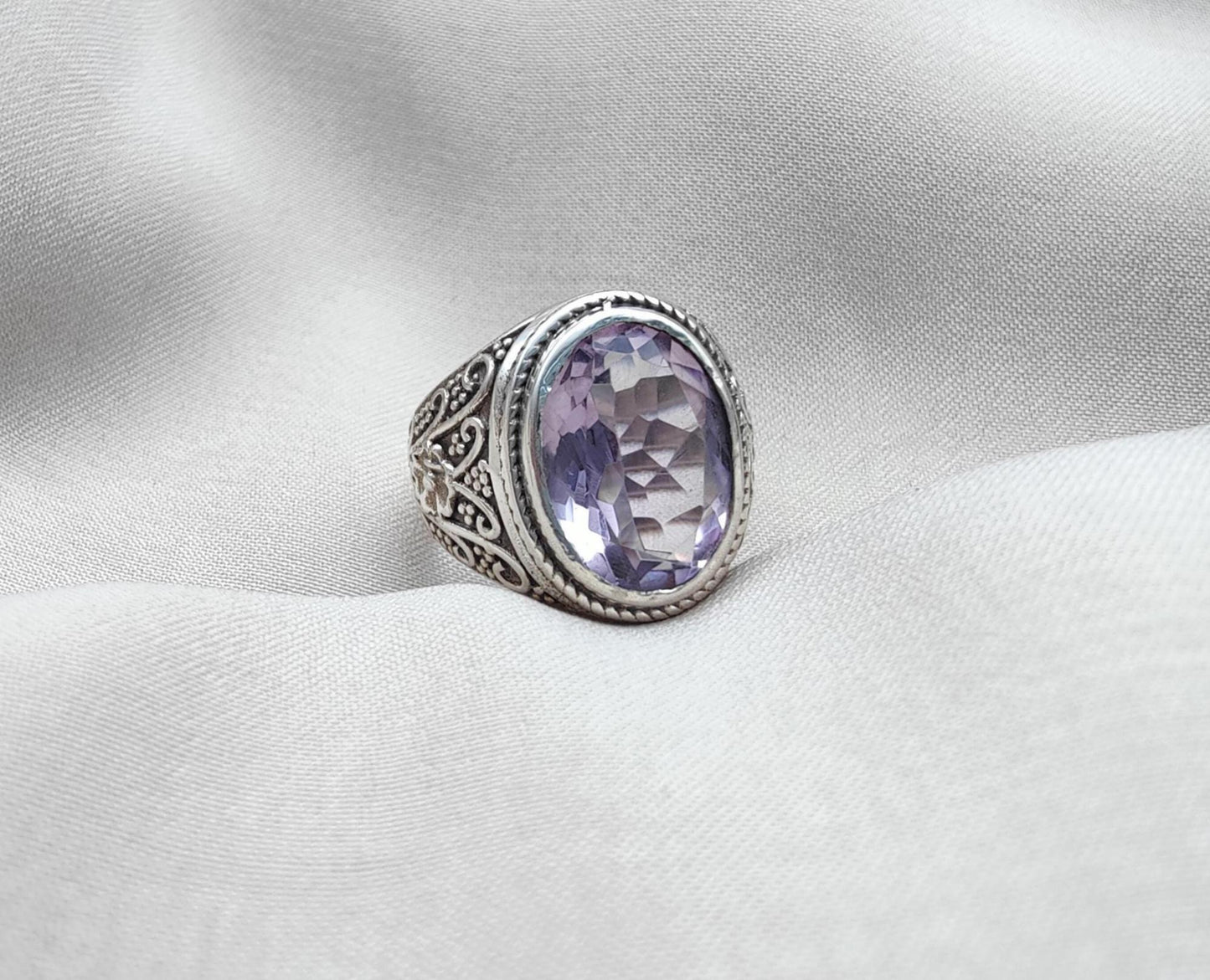 Amethyst Plaster Ring: Handmade 925 Sterling Silver Statement Jewelry