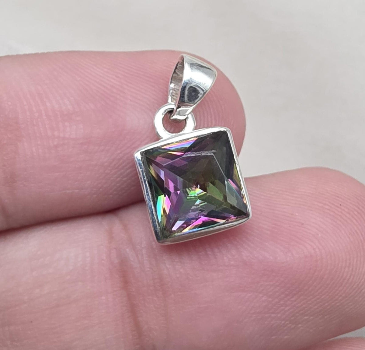 Mystic Topaz Pendant: 925 Sterling Silver Jewelry Handmade Square Gemstone Necklace Gift for Her