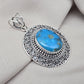 American Turquoise Silver Pendant 925 Sterling Silver Oval Cabochon Handmade Gemstone Jewelry