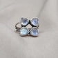 Rainbow Moonstone Floral Cluster Ring: Handmade 925 Sterling Silver