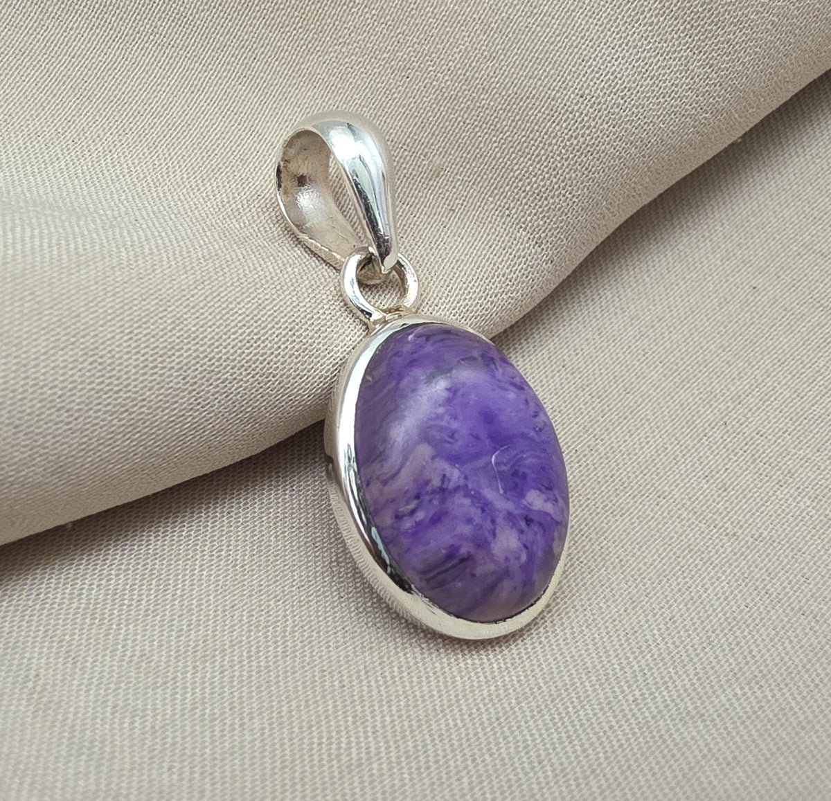925 Sterling Silver Charoite Pendant: Purple Gemstone Necklace Handmade Jewelry