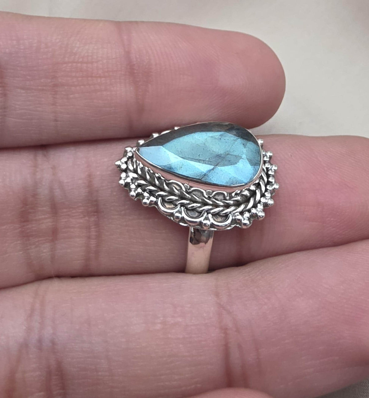 Labradorite Ring 925 Sterling Silver Natural Blue Flash Gemstone Ring Handmade Boho Jewelry