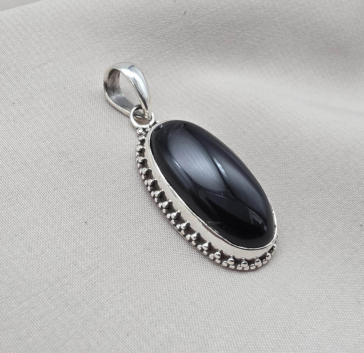Black Onyx Pendant: 925 Sterling Silver Oval Gemstone Necklace Protection Jewelry Healing Crystal Gift