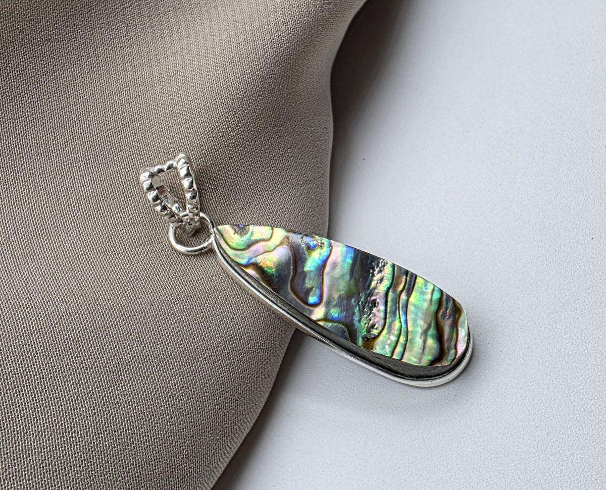 925 Sterling Silver Abalone Shell Teardrop Pendant Natural Pendant Handmade Jewelry