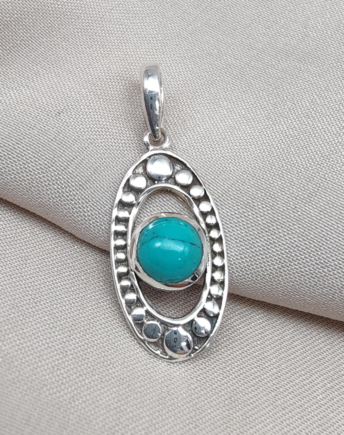 Turquoise Sterling Silver Pendant: Handmade Boho Tribal Necklace