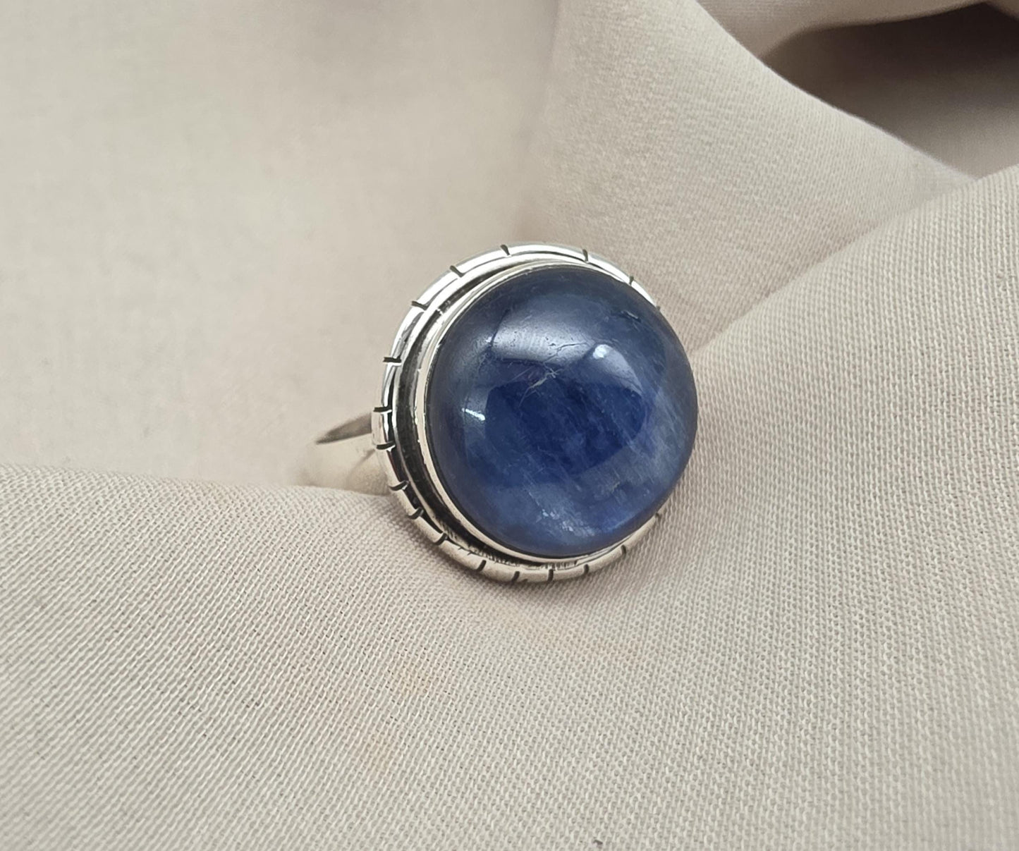 Handmade Teardrop Kyanite Sterling Silver Ring: Boho Filigree