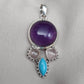 Amethyst Rose Quartz Turquoise Pendant: 925 Silver Healing Crystal Boho Necklace