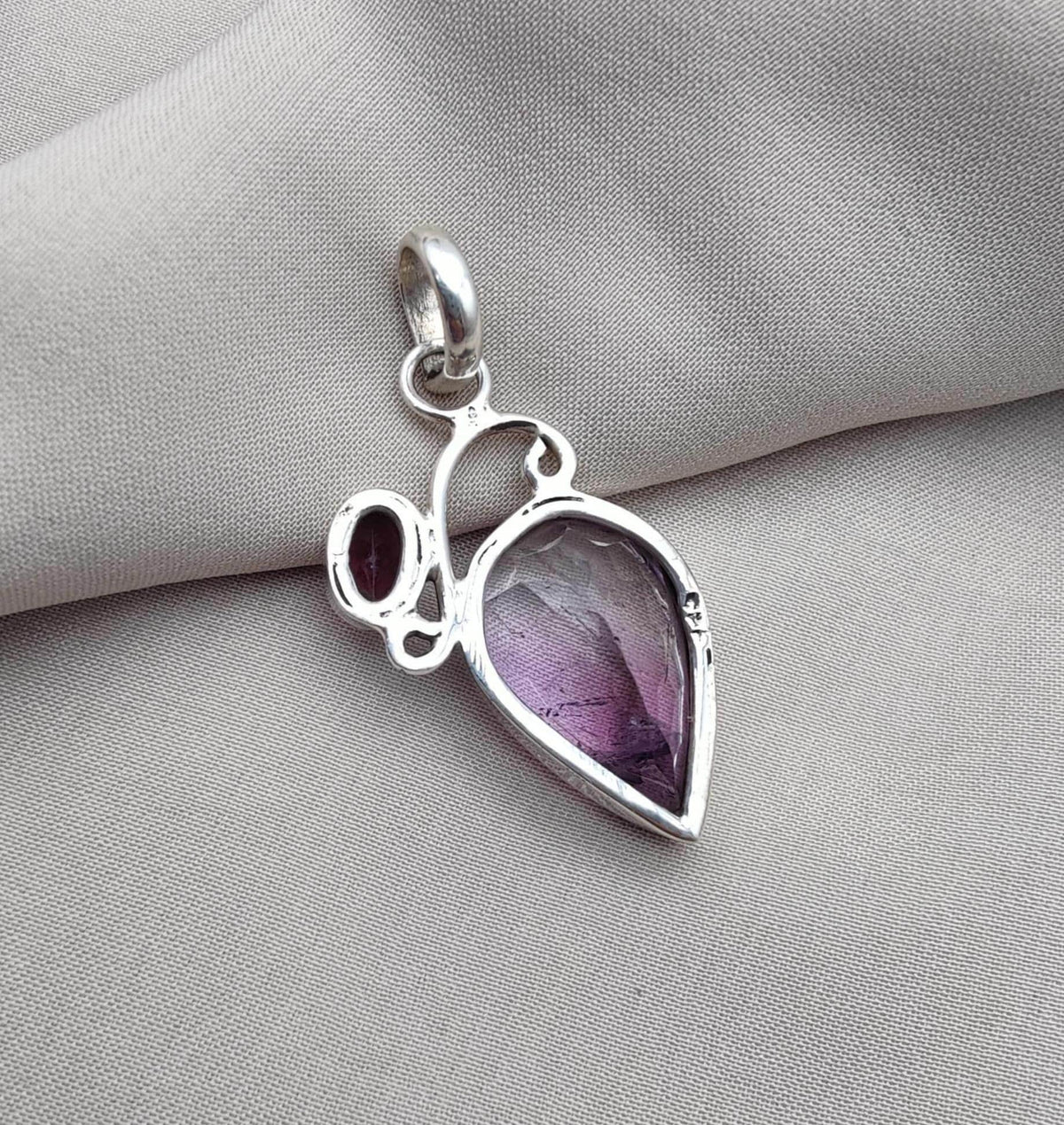 Amethyst Garnet Pendant: Teardrop Sterling Silver Gemstone Jewelry