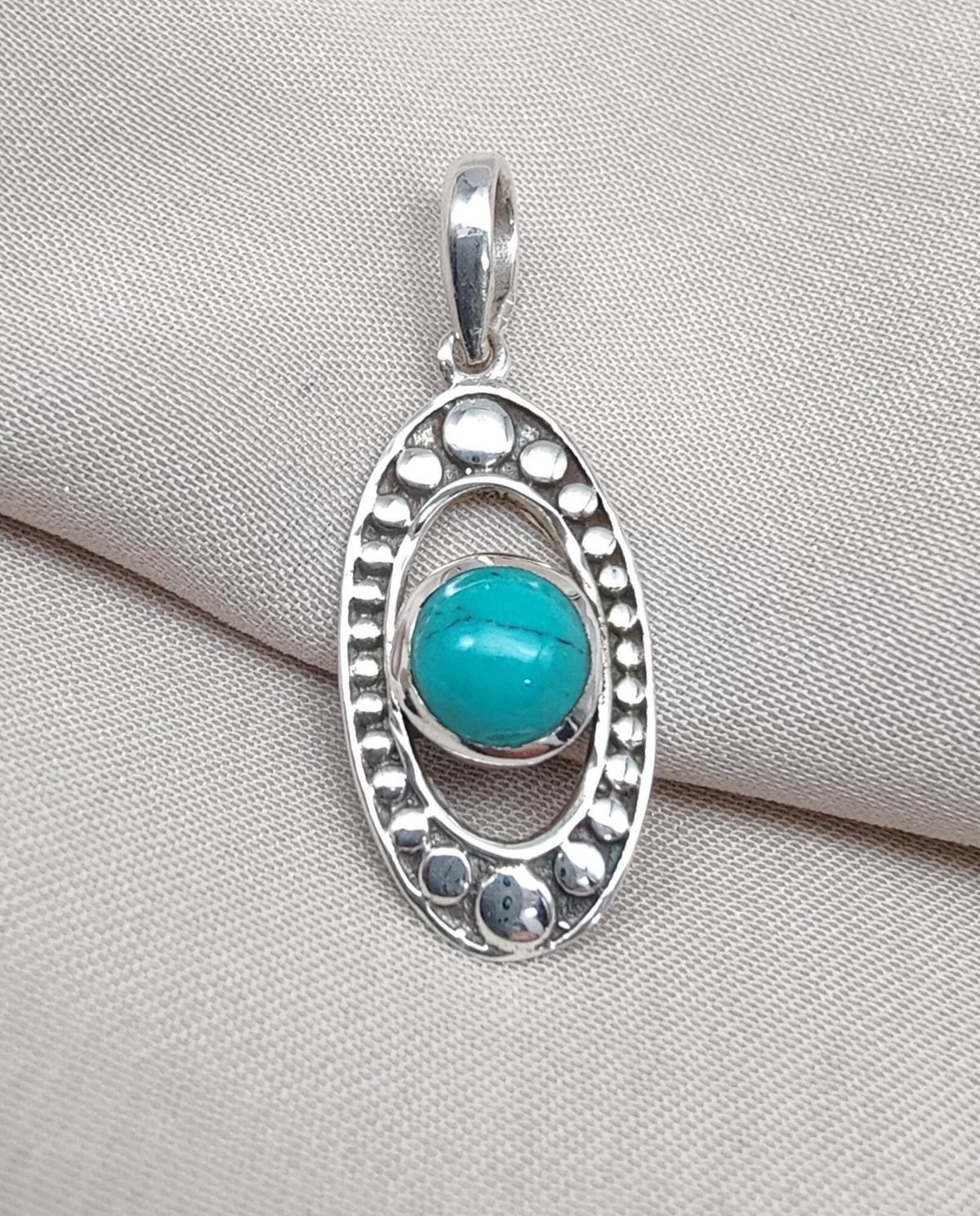Turquoise Sterling Silver Pendant: Handmade Boho Tribal Necklace