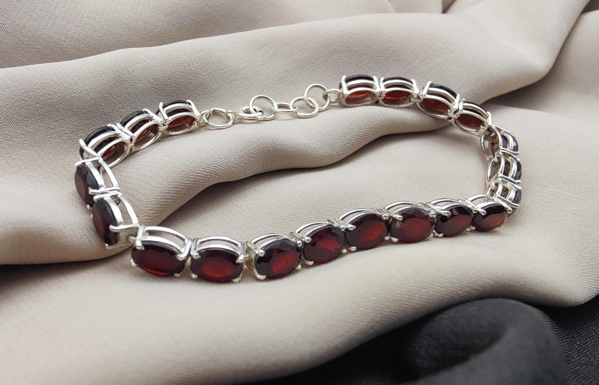 Garnet Tennis Bracelet: 925 Sterling Silver January Birthstone
