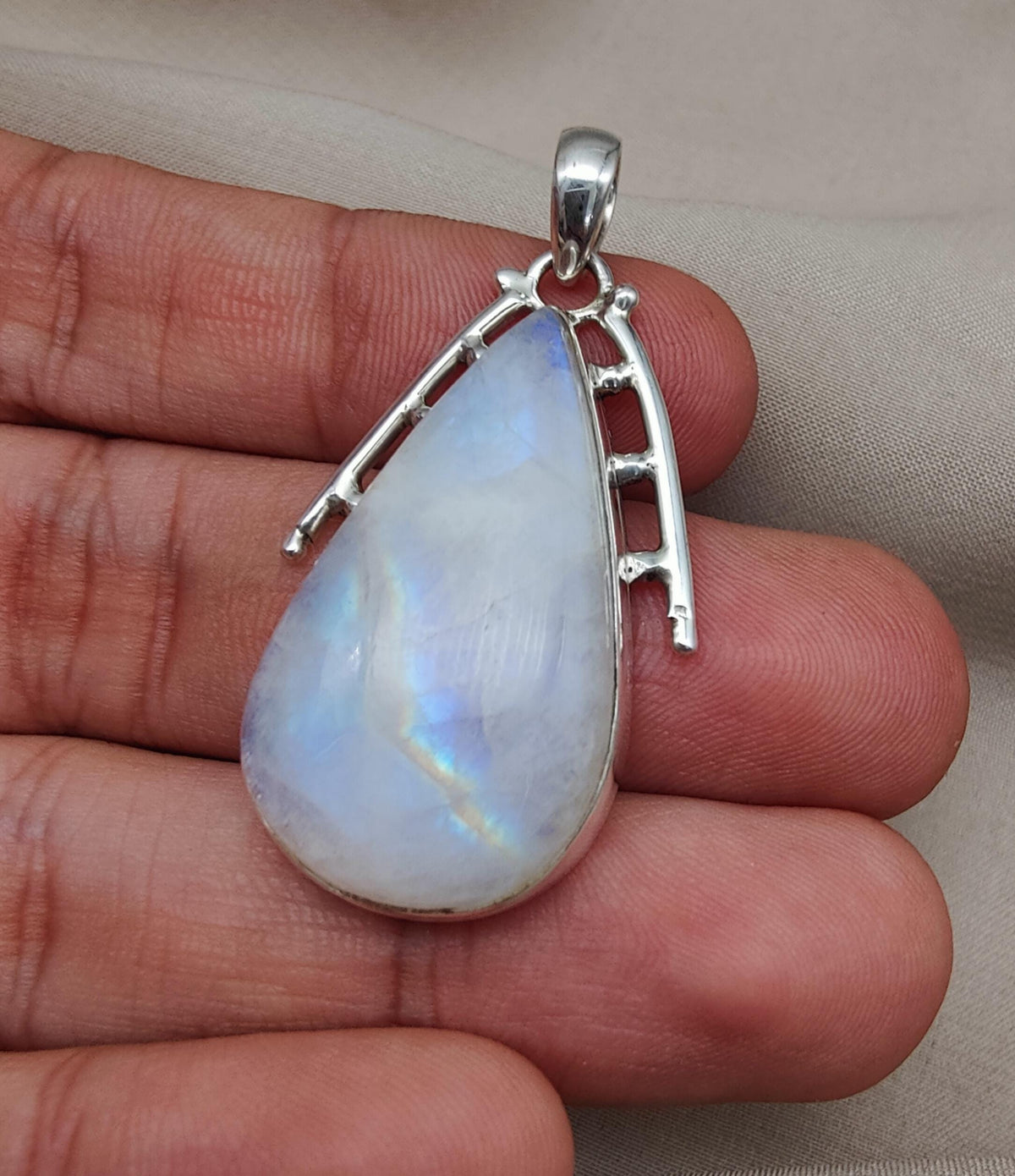 Rainbow Moonstone Pendant | 925 Sterling Silver Teardrop Necklace | June Birthstone | Intuition & Healing Crystal Jewelry