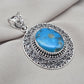 American Turquoise Silver Pendant 925 Sterling Silver Oval Cabochon Handmade Gemstone Jewelry