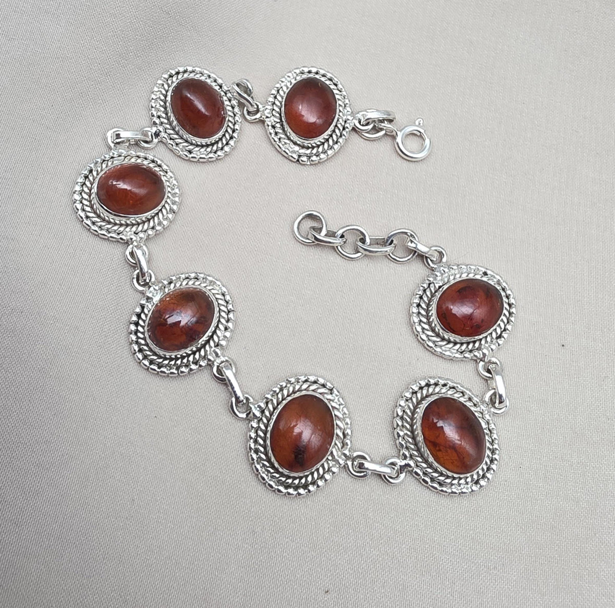 Amber 925 Sterling Silver Bracelet Oval Cabochon Adjustable Bracelet Handmade Gemstone Gift for Her