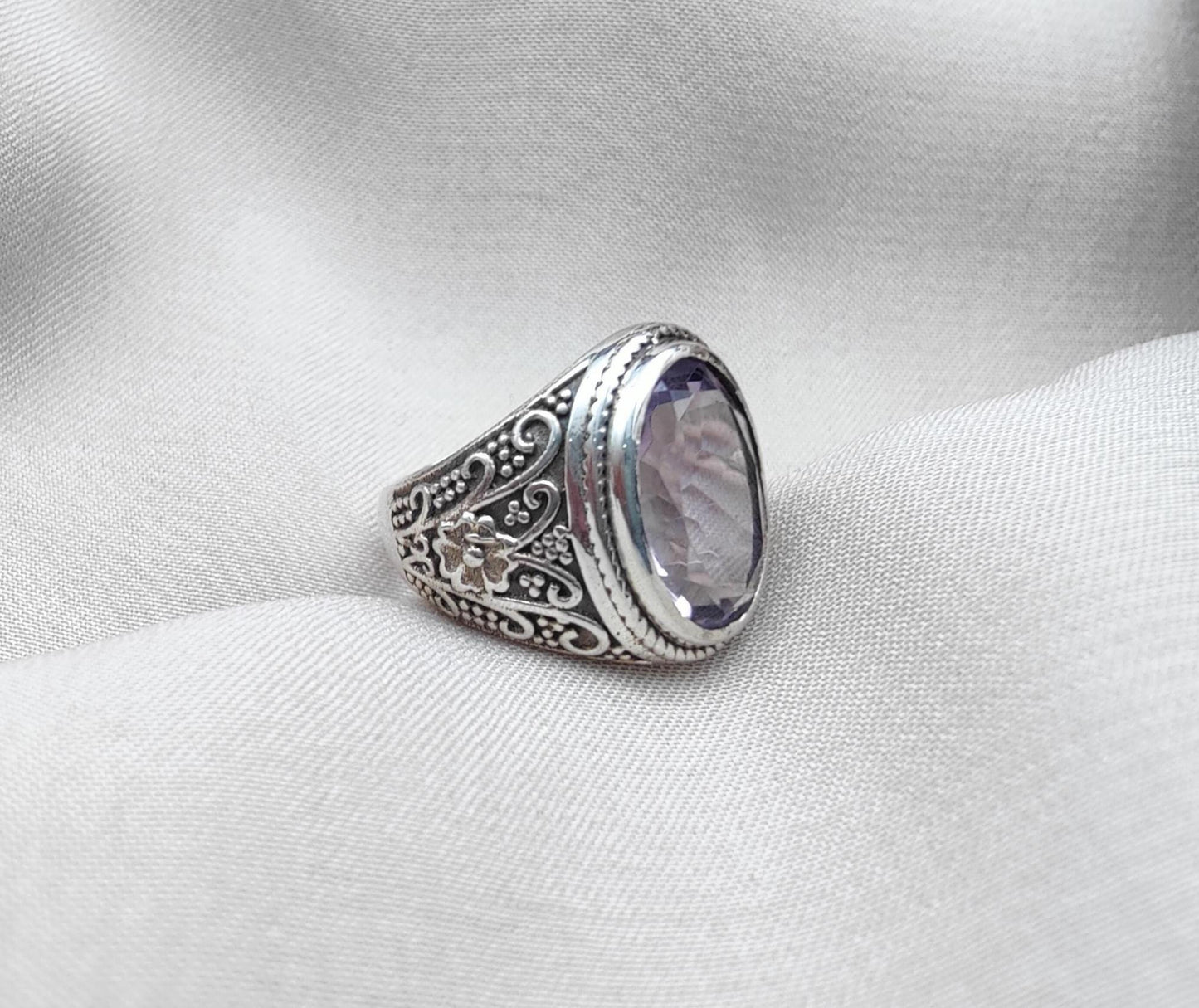 Amethyst Plaster Ring: Handmade 925 Sterling Silver Statement Jewelry