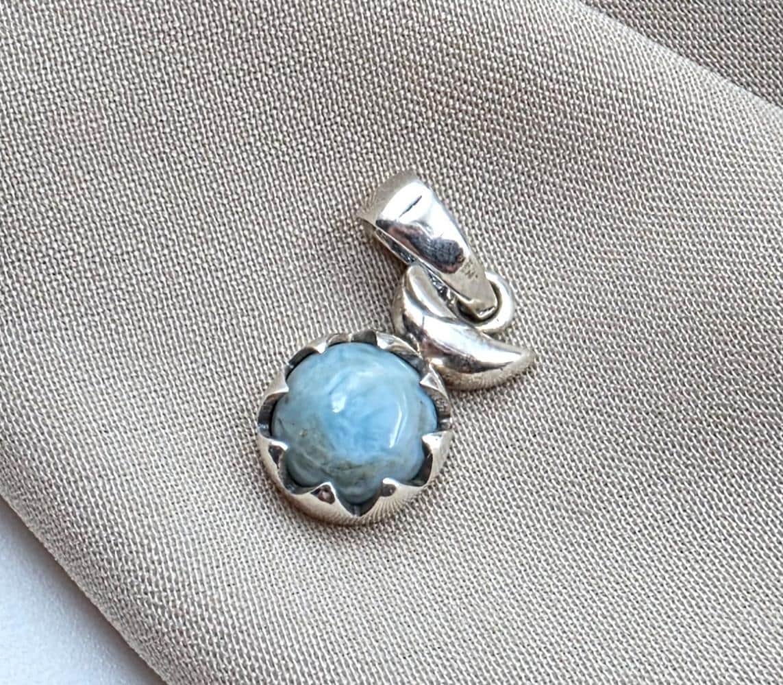 925 Sterling Silver Larimar Flower Pendant Natural Blue Larimar Floral Gemstone Necklace Charm