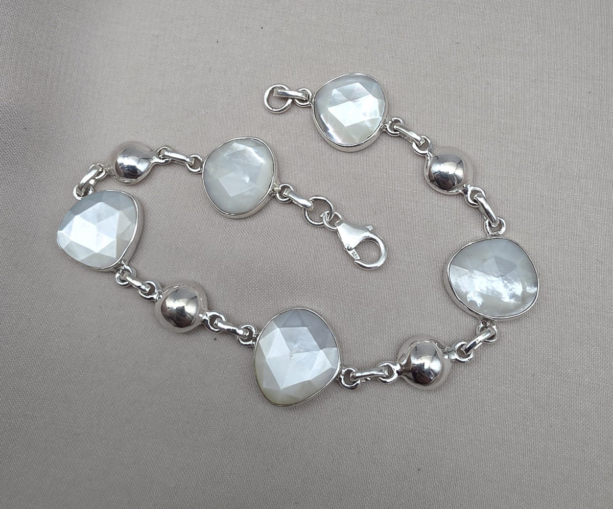 Mother of Pearl 925 Sterling Silver Bracelet Natural Shell Handmade