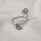 Aqua Milky Quartz 925 Sterling Silver Ring: Adjustable Open Wrap Design