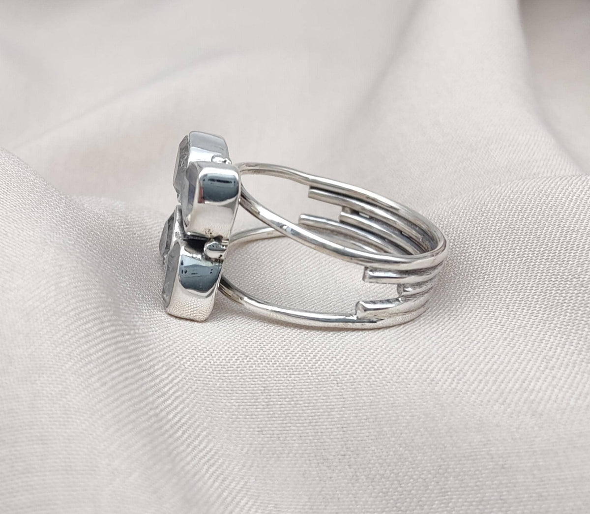 Rainbow Moonstone Floral Cluster Ring: Handmade 925 Sterling Silver