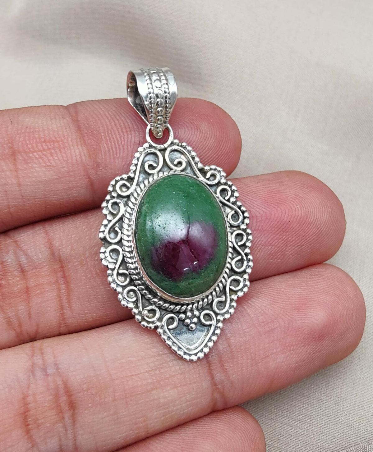 Ruby Zoisite 925 Sterling Silver Pendant: Handmade Chakra Healing Necklace