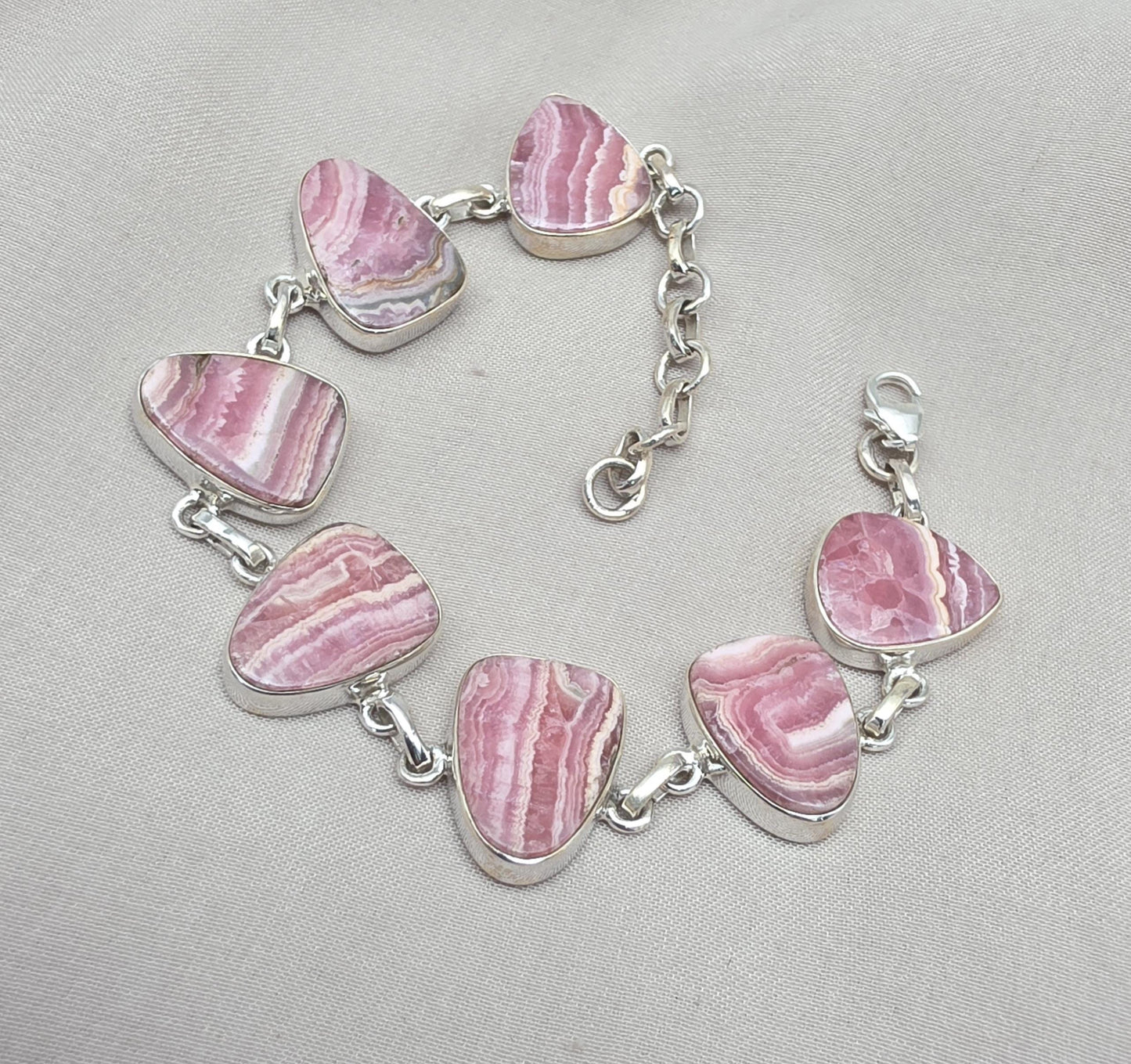 Rhodochrosite Bracelet 925 Sterling Silver Pink Statement Jewelry Wedding Gift