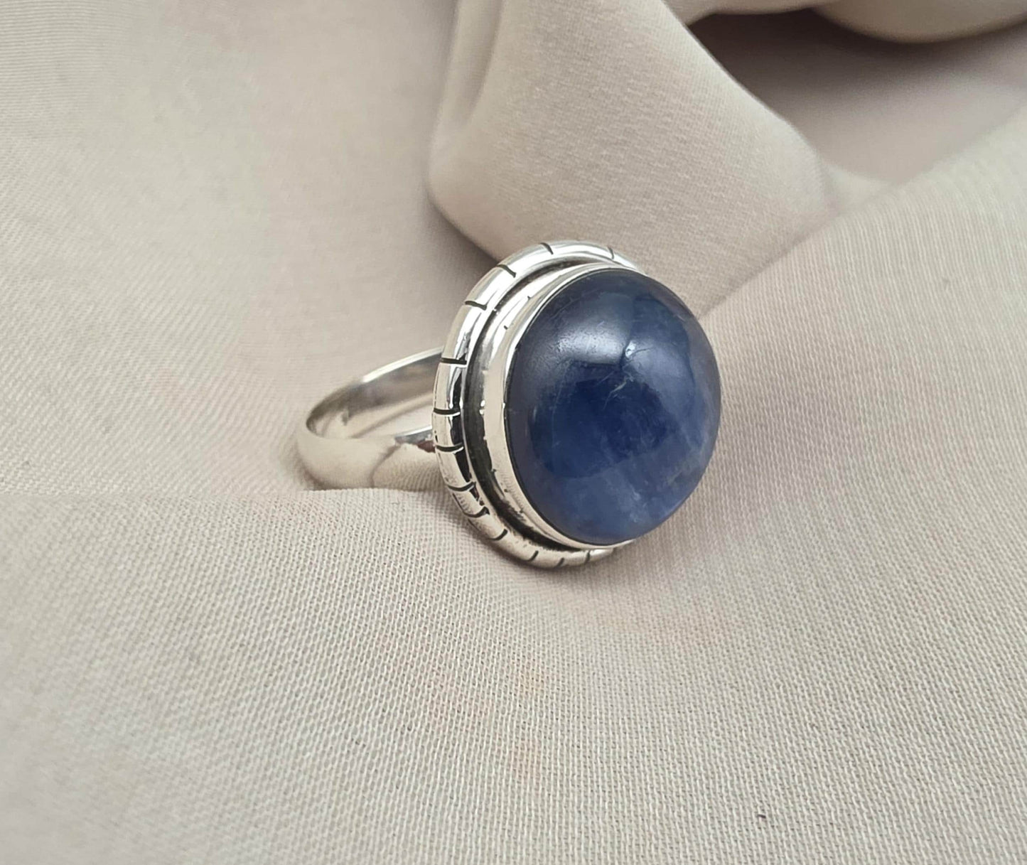 Handmade Teardrop Kyanite Sterling Silver Ring: Boho Filigree