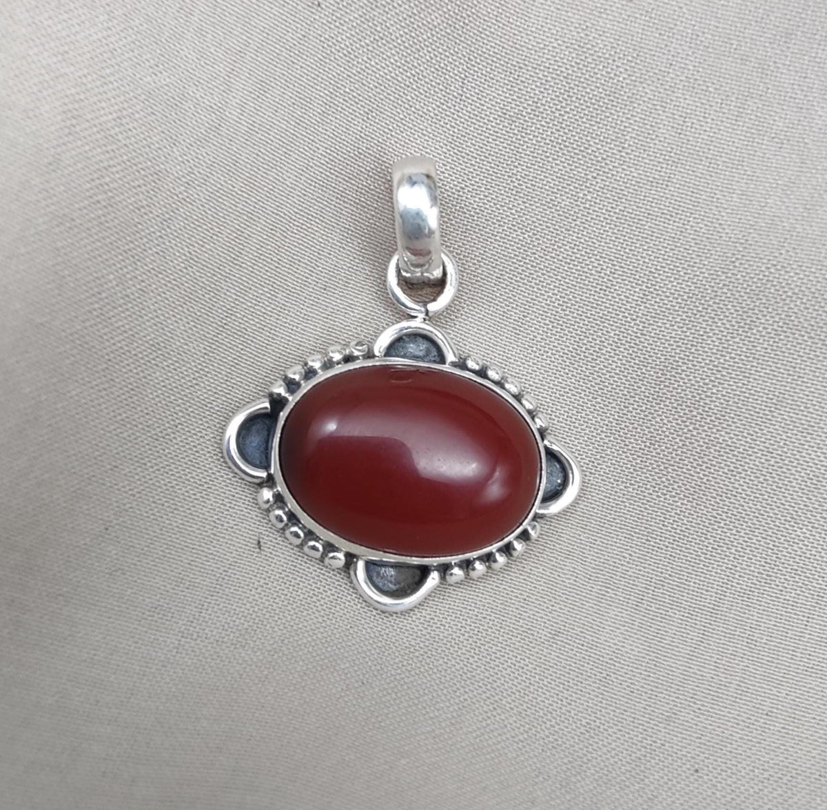 Red Onyx Silver Pendant: 925 Sterling, Handmade Boho Statement Necklace